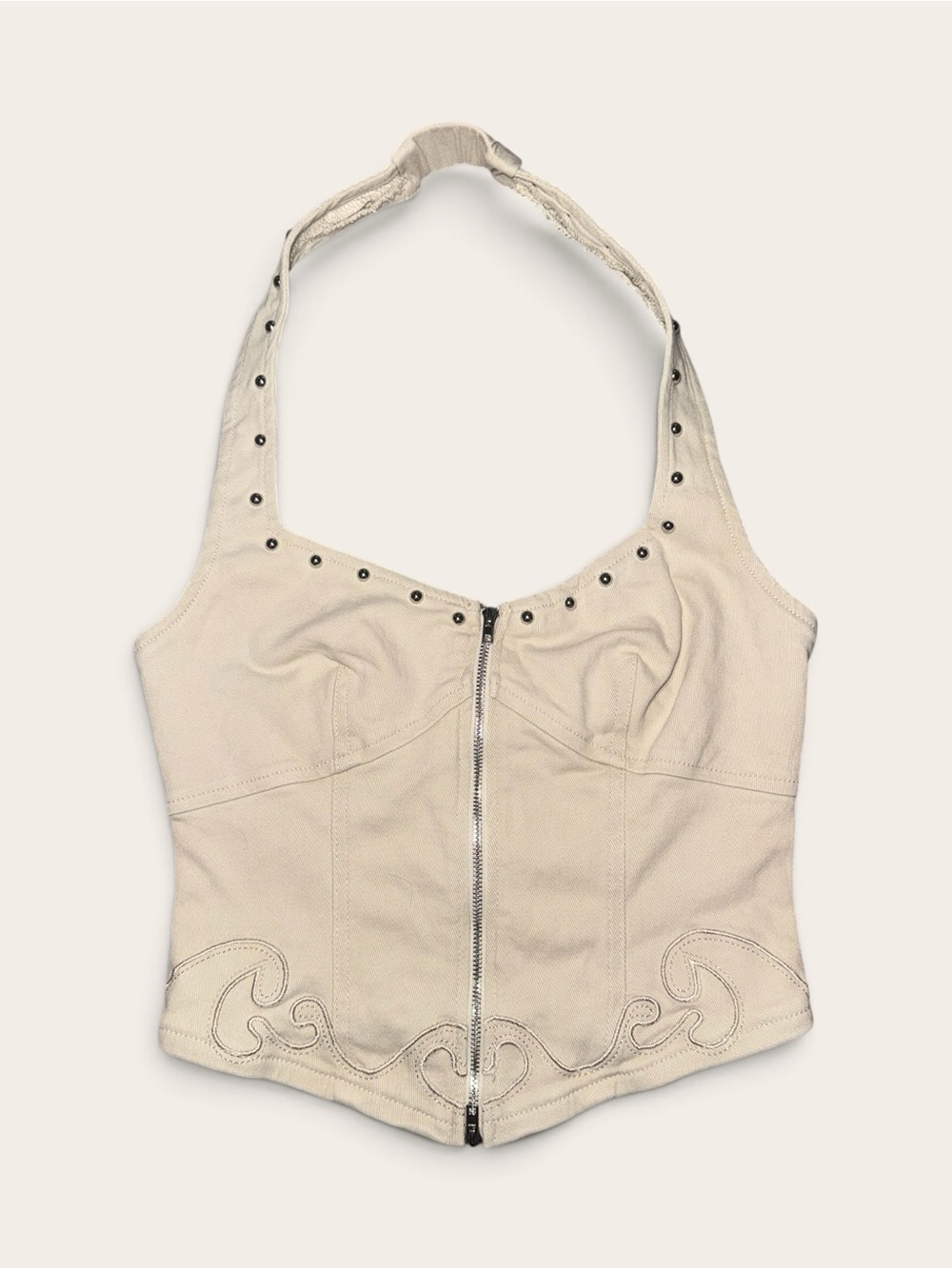 Windsor Cream Halter Zip-Front Corset Top